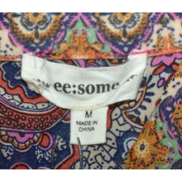 Ee:some Mixed Print Floral Boho Balloon Sleeve Button Front Blouse Size M - Picture 9 of 11